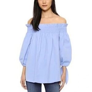 Caroline Constas Lou Blue Poplin Off The Shoulder Blouse - Size M (Orig. $384)